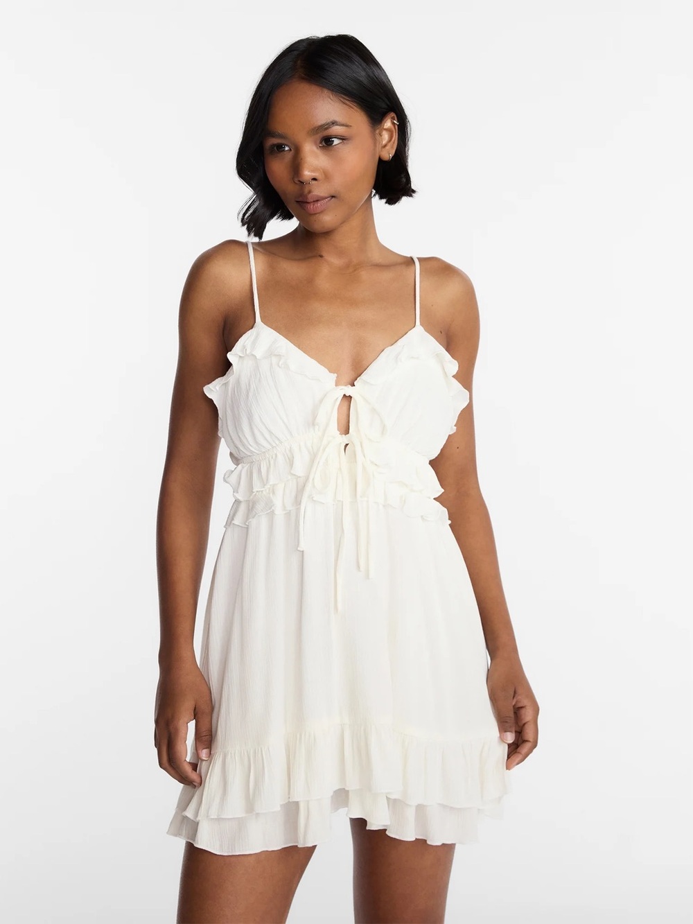 White Ruffle Tie-Front Sundress